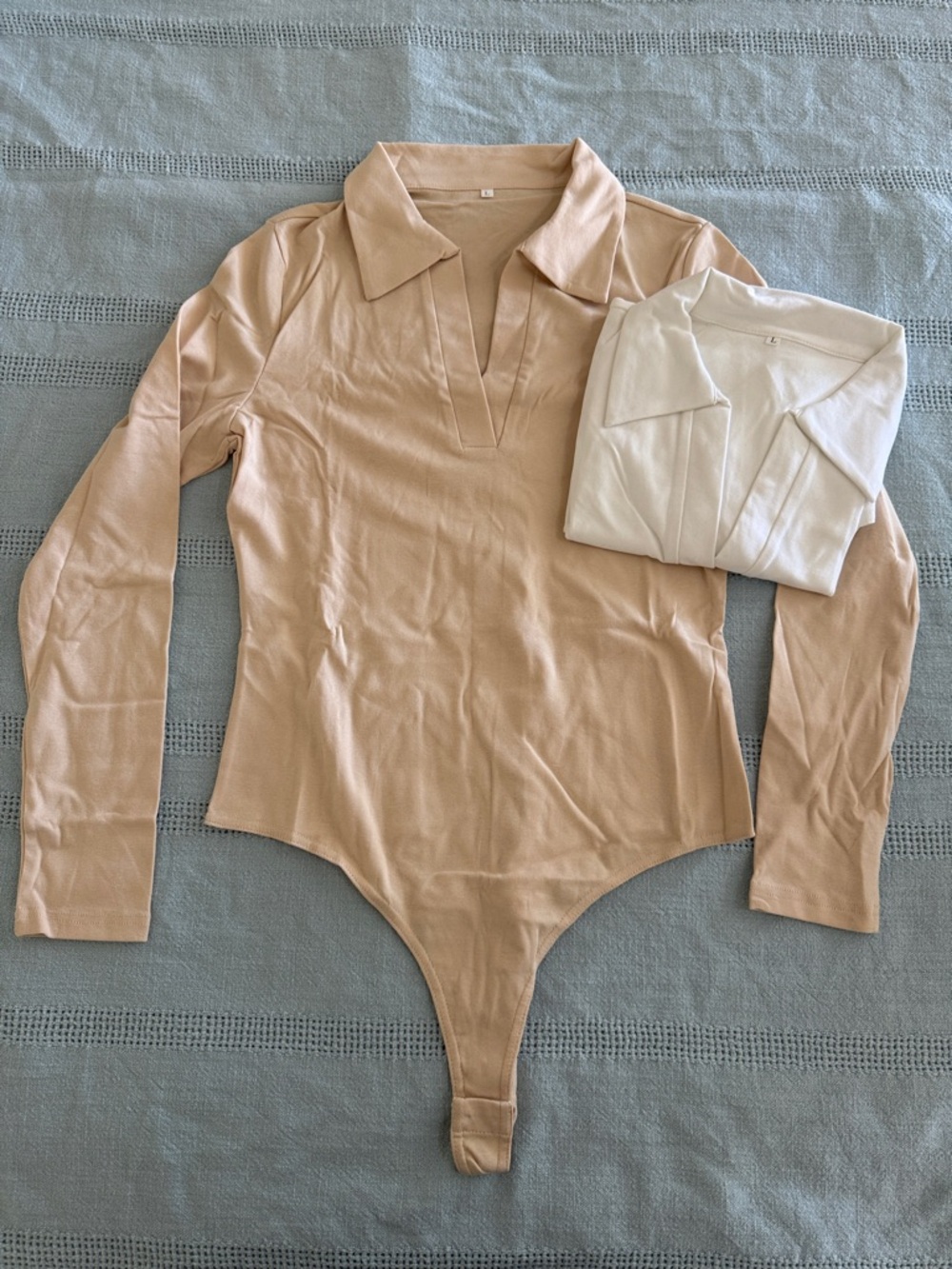 Bundle!! Collared Long Sleeve Bodysuit in Nude (Plus White Shown)